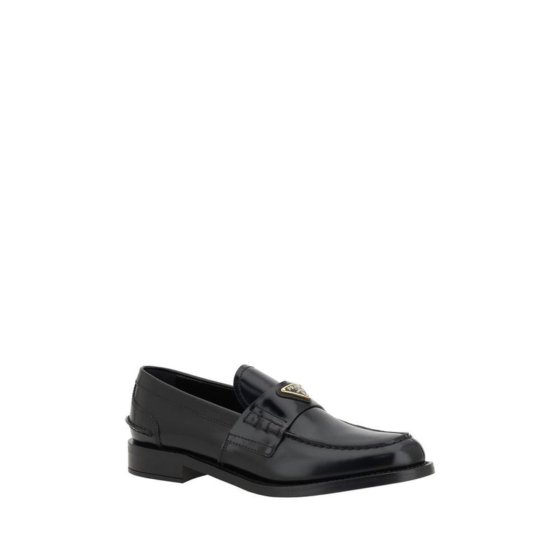 Prada Black Leather Logo Loafers for Women