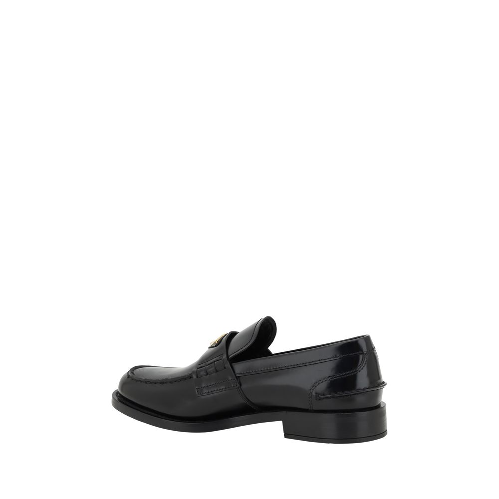 Prada Black Leather Logo Loafers for Women