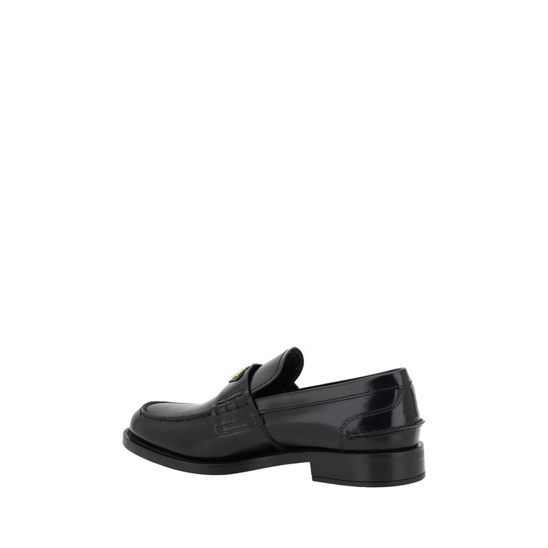 Prada Black Leather Logo Loafers for Women