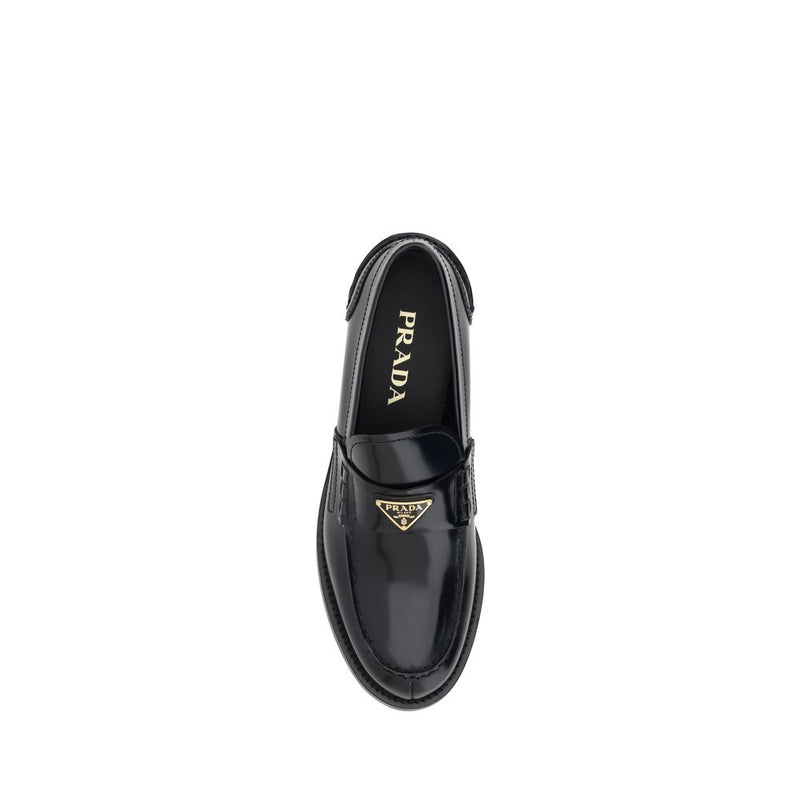 Prada Black Leather Logo Loafers for Women