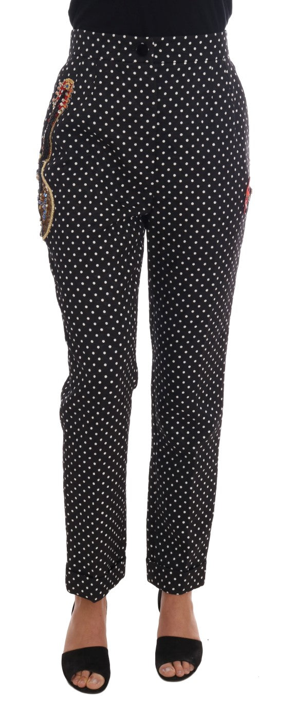 Pantalon Dolce &amp; Gabbana à pois noirs et cristaux Sicily