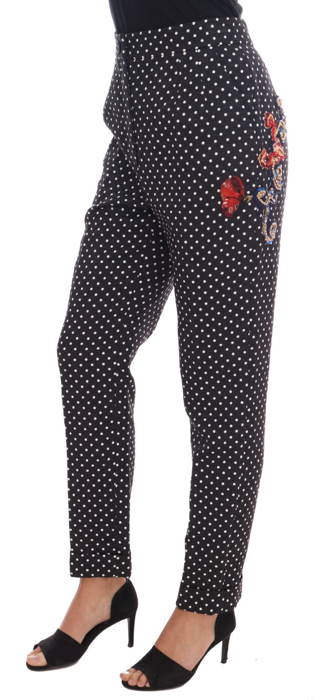 Pantalon Dolce &amp; Gabbana à pois noirs et cristaux Sicily