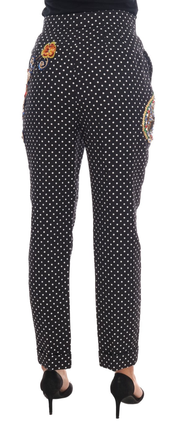 Pantalon Dolce &amp; Gabbana à pois noirs et cristaux Sicily