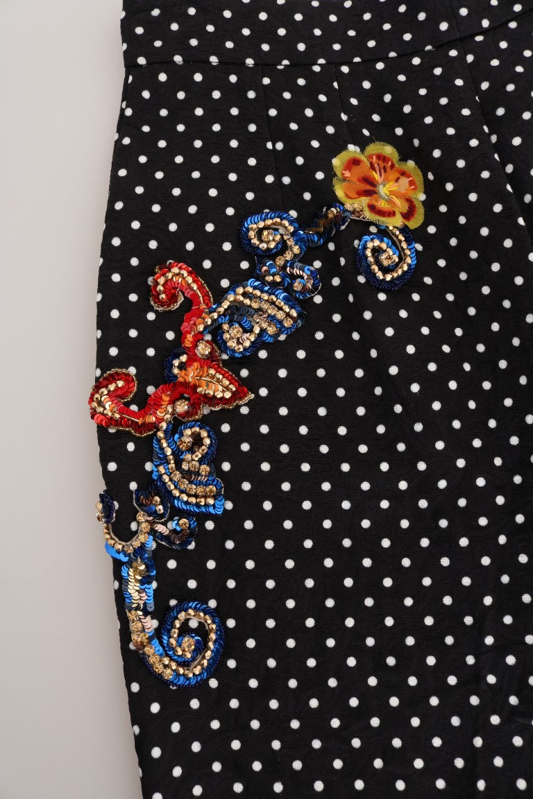 Pantalon Dolce &amp; Gabbana à pois noirs et cristaux Sicily