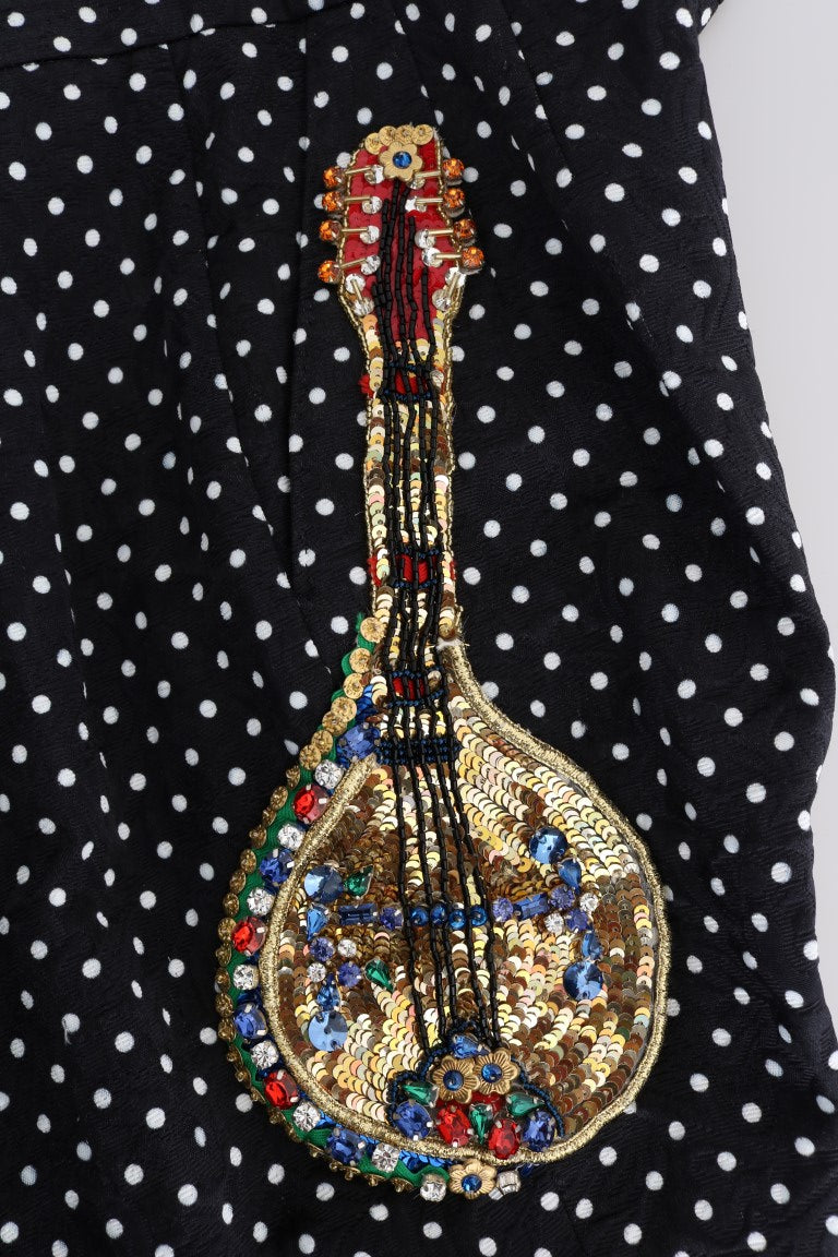 Pantalon Dolce &amp; Gabbana à pois noirs et cristaux Sicily