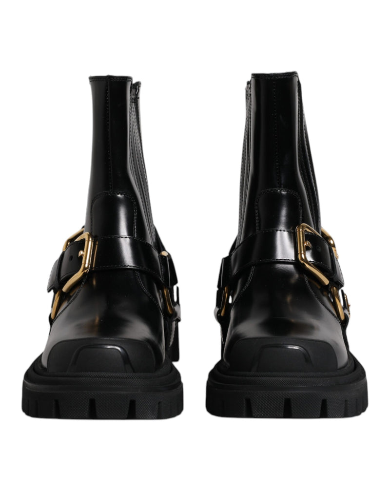 Dolce & Gabbana Black Leather Slip On Stretch Trekking Boots
