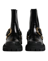 Dolce & Gabbana Black Leather Slip On Stretch Trekking Boots