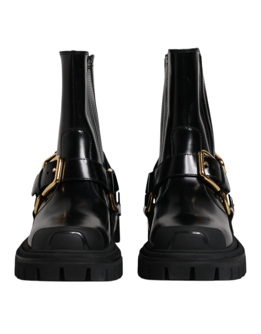 Dolce & Gabbana Black Leather Slip On Stretch Trekking Boots