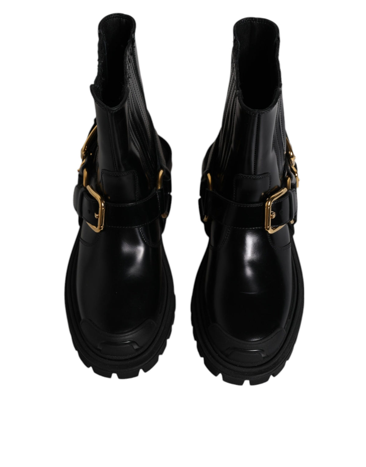 Dolce & Gabbana Black Leather Slip On Stretch Trekking Boots