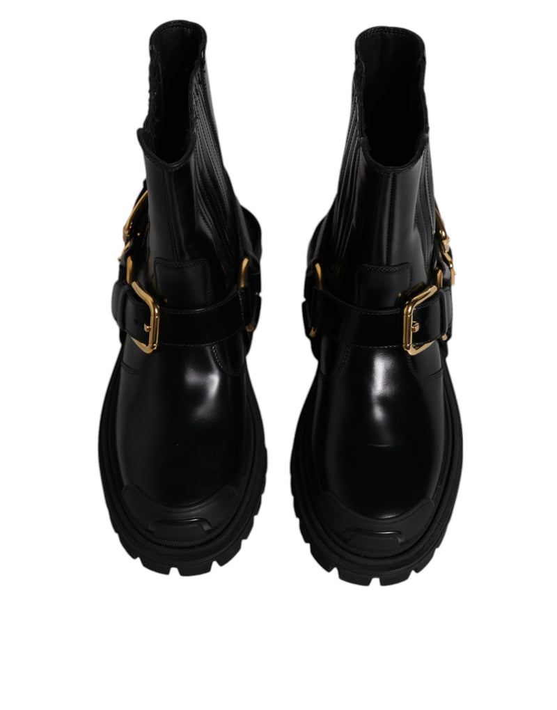 Dolce & Gabbana Black Leather Slip On Stretch Trekking Boots