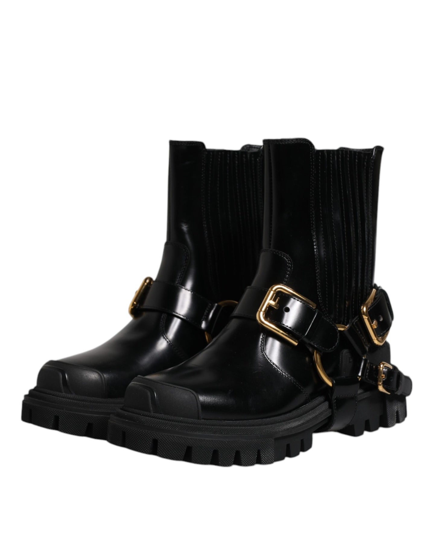 Bottines de randonnée en cuir noir à enfiler et extensibles Dolce & Gabbana