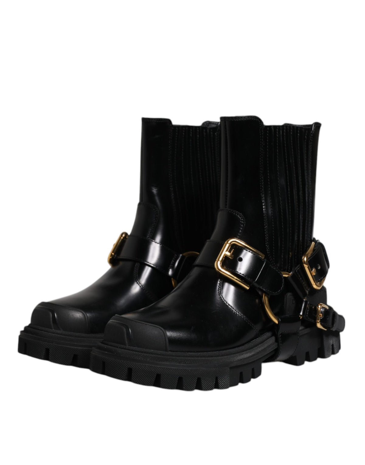 Dolce & Gabbana Black Leather Slip On Stretch Trekking Boots