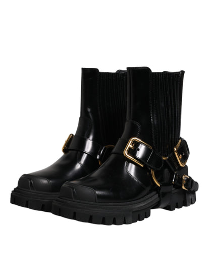 Bottines de randonnée en cuir noir à enfiler et extensibles Dolce & Gabbana