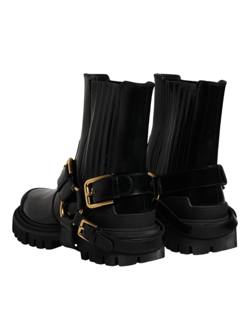 Dolce & Gabbana Black Leather Slip On Stretch Trekking Boots