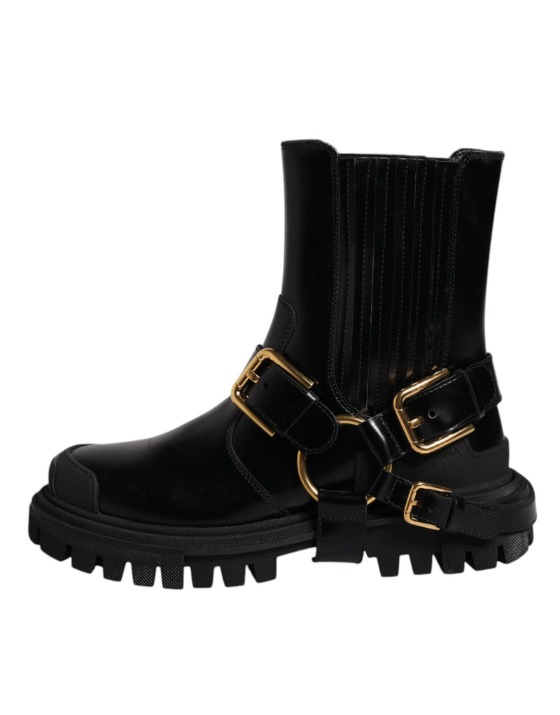 Dolce & Gabbana Black Leather Slip On Stretch Trekking Boots