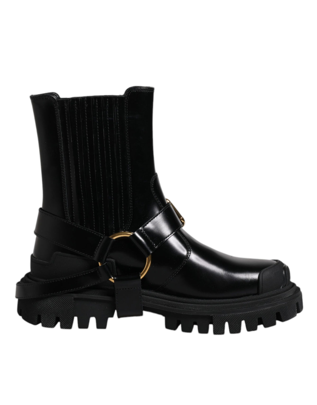 Dolce & Gabbana Black Leather Slip On Stretch Trekking Boots