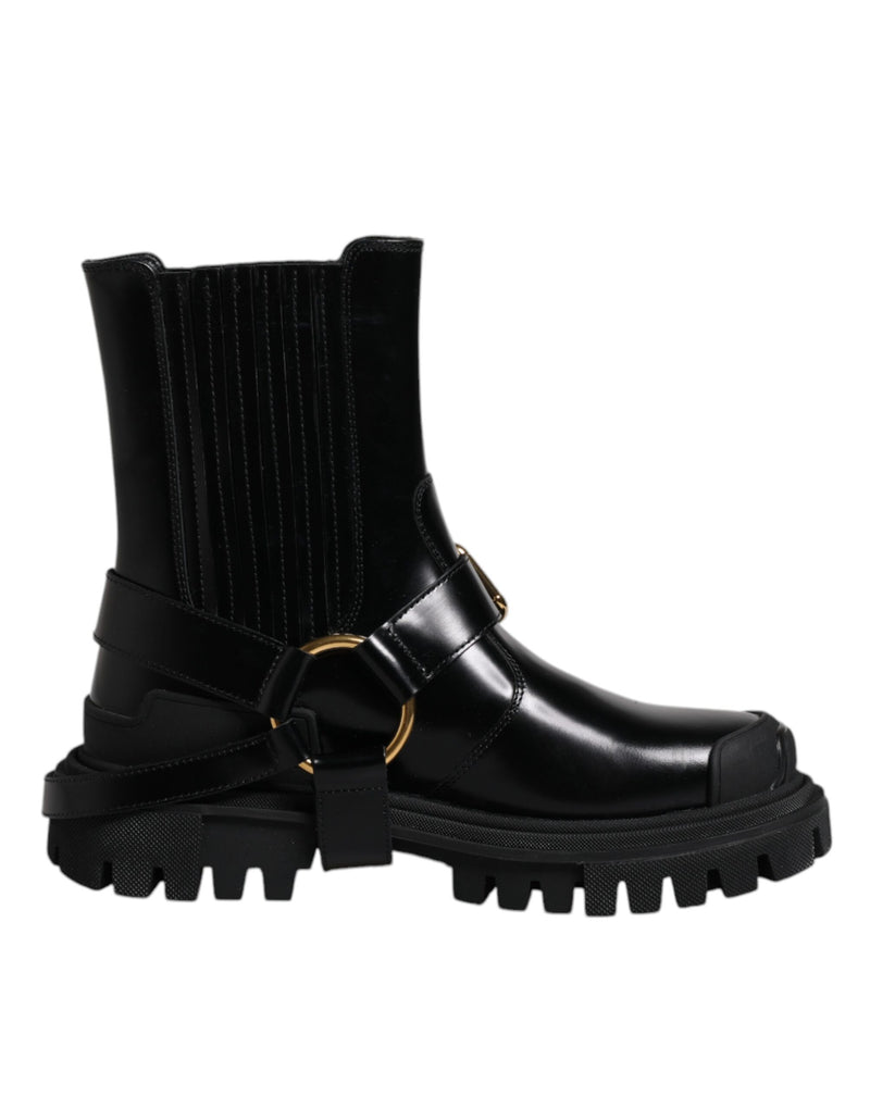 Dolce & Gabbana Black Leather Slip On Stretch Trekking Boots