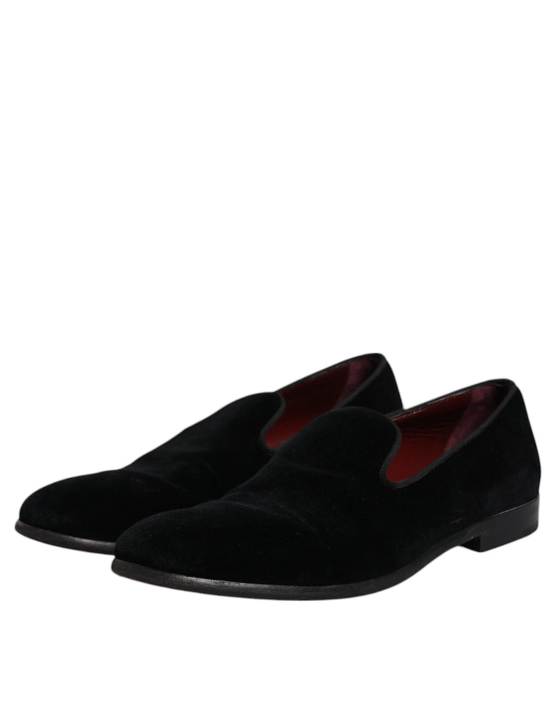 Dolce & Gabbana Black Velvet Loafers - Élégantes Chaussures pour Hommes