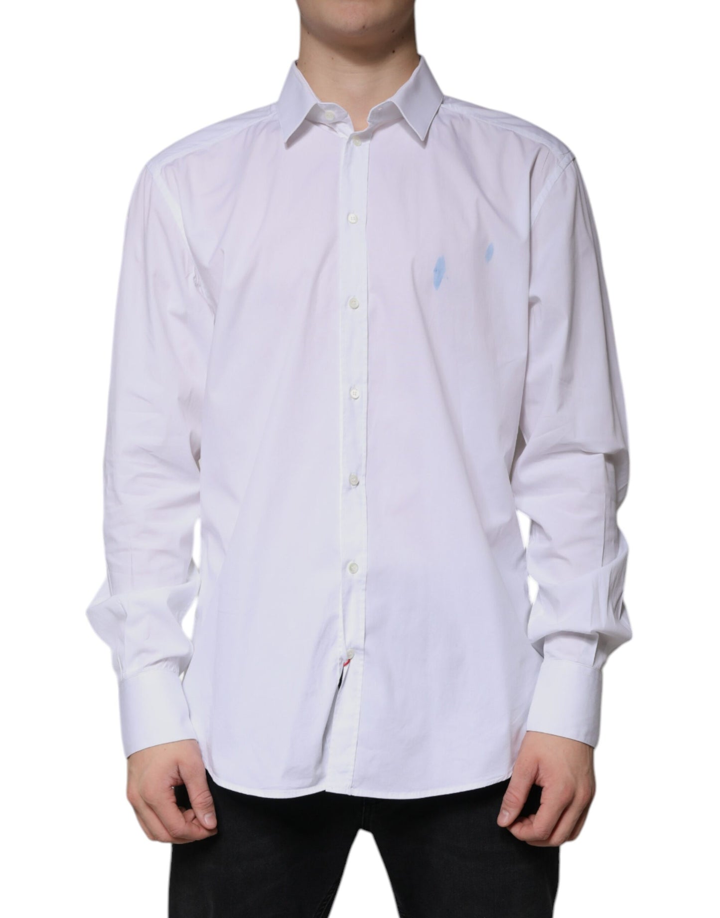 Chemise de cérémonie à manches longues en coton blanc, dorée, Dolce &amp; Gabbana