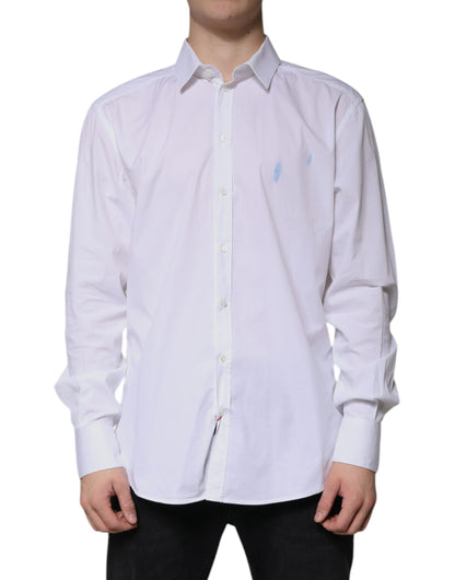 Chemise de cérémonie à manches longues en coton blanc, dorée, Dolce &amp; Gabbana
