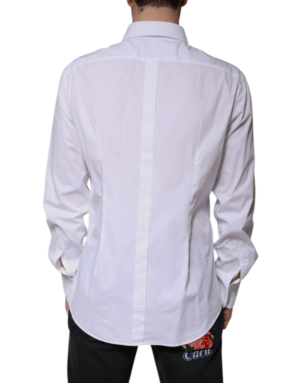 Chemise de cérémonie à manches longues en coton blanc, dorée, Dolce &amp; Gabbana