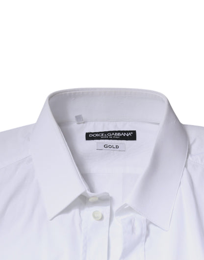 Chemise de cérémonie à manches longues en coton blanc, dorée, Dolce & Gabbana