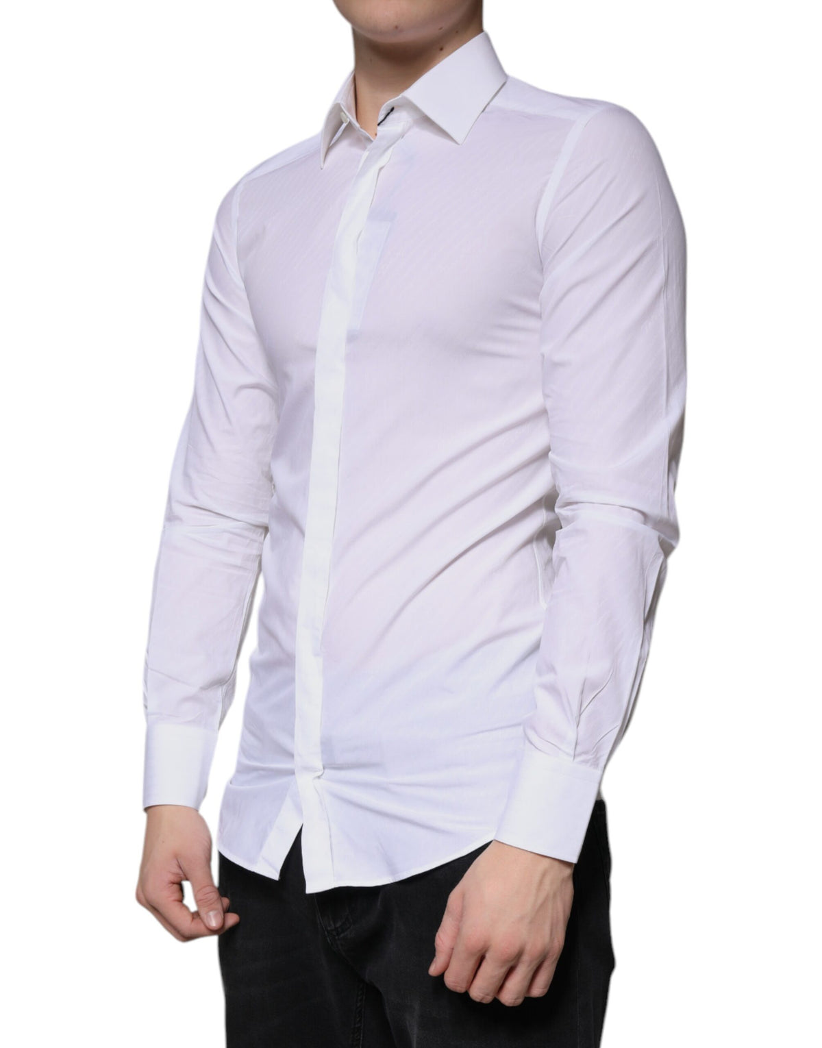 Chemise de cérémonie à manches longues en coton blanc, dorée, Dolce &amp; Gabbana
