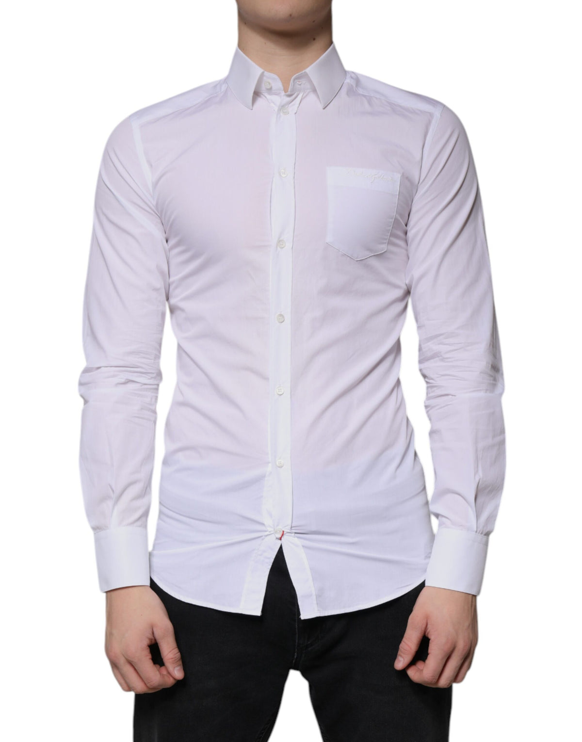 Chemise homme Dolce &amp; Gabbana, manches longues, en coton blanc, robe dorée.