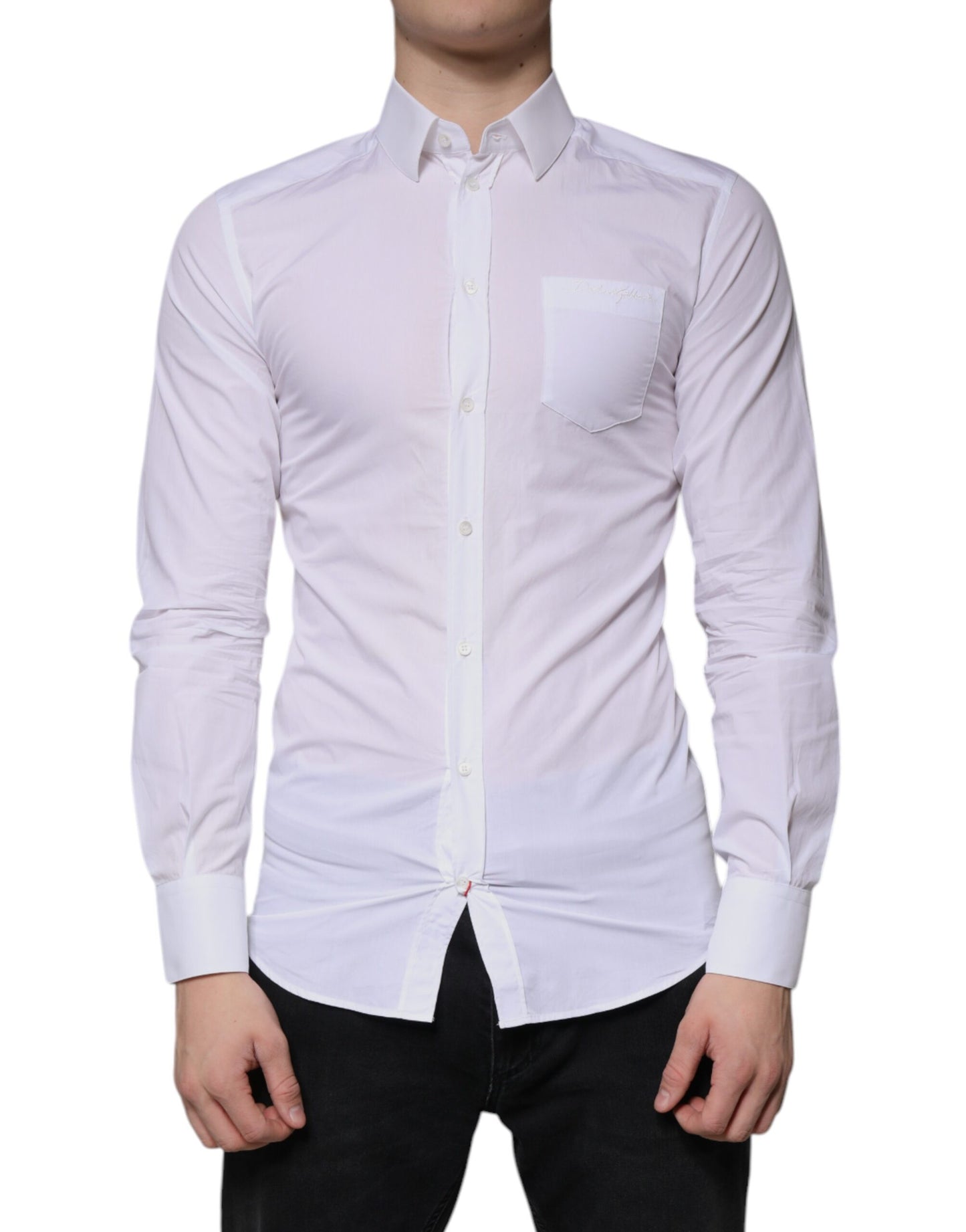 Dolce &amp; Gabbana wit katoenen overhemd met lange mouwen, goudkleurig, heren.