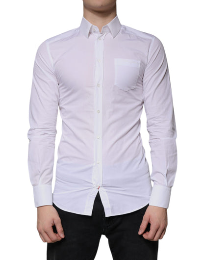 Dolce &amp; Gabbana wit katoenen overhemd met lange mouwen, goudkleurig, heren.
