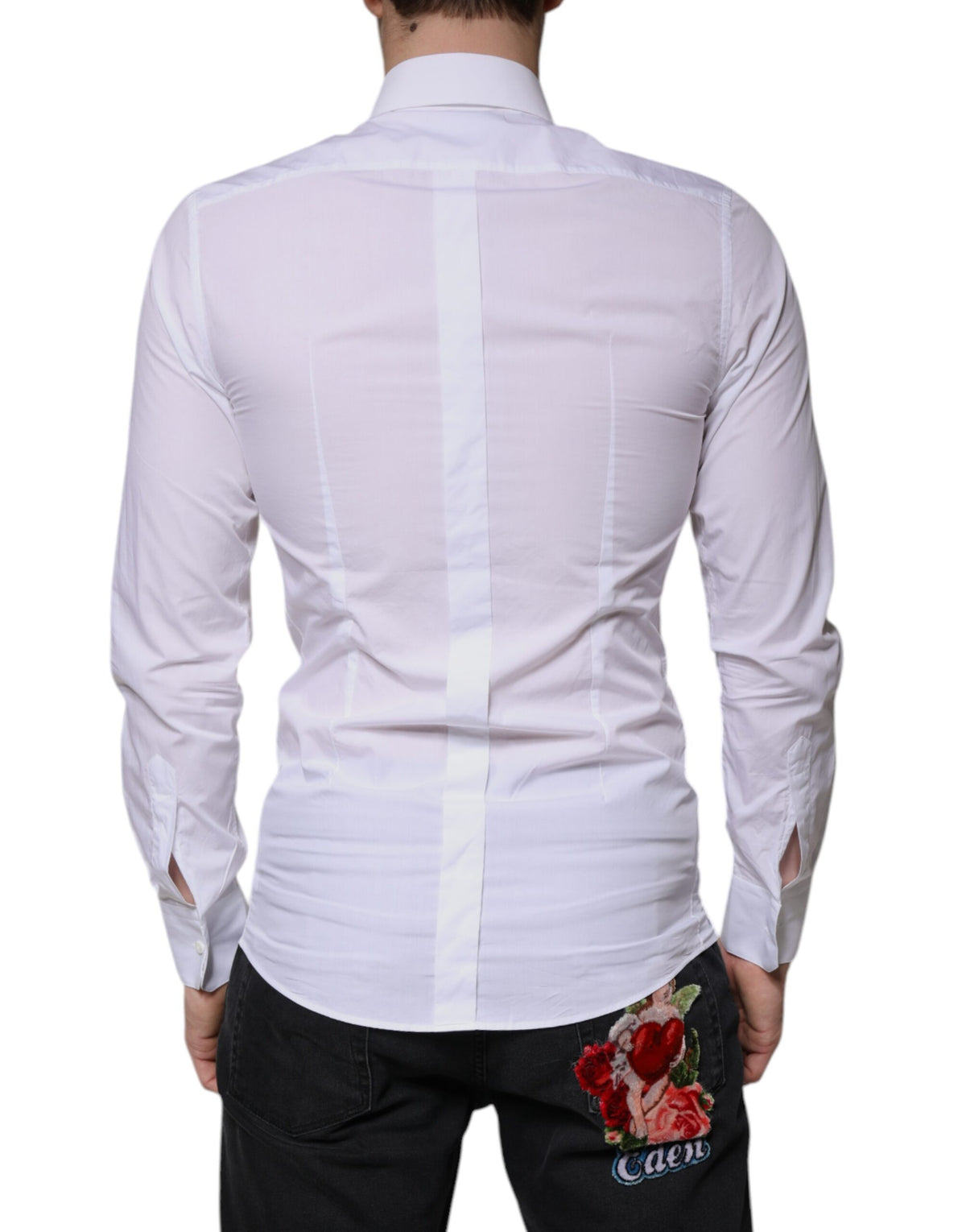 Chemise homme Dolce &amp; Gabbana, manches longues, en coton blanc, robe dorée.