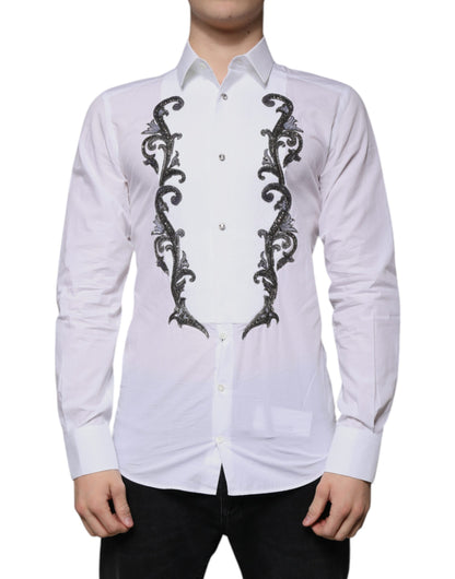 Chemise de ville homme Dolce &amp; Gabbana, blanche, coupe ajustée, baroque dorée.