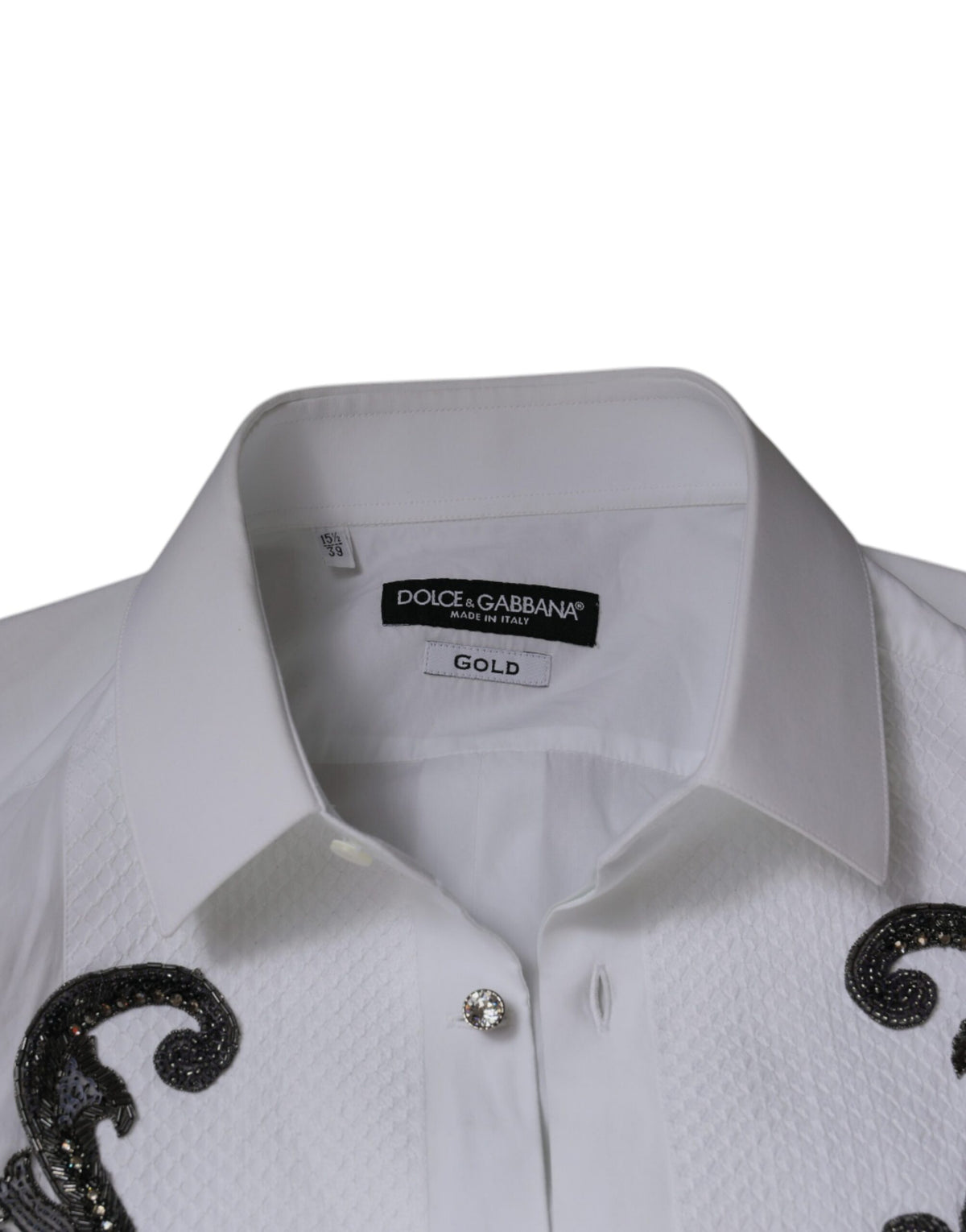 Chemise de ville homme Dolce &amp; Gabbana, blanche, coupe ajustée, baroque dorée.