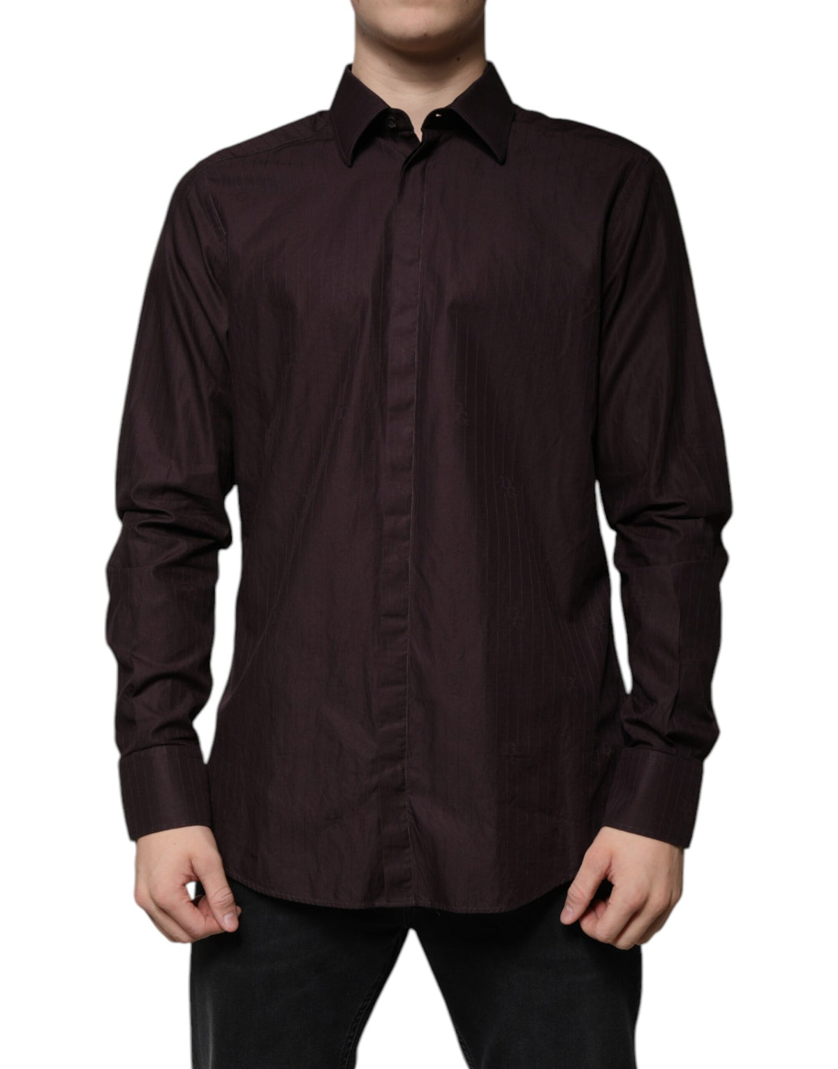 Chemise MARTINI à manches longues, coupe ajustée, en coton violet de Dolce &amp; Gabbana