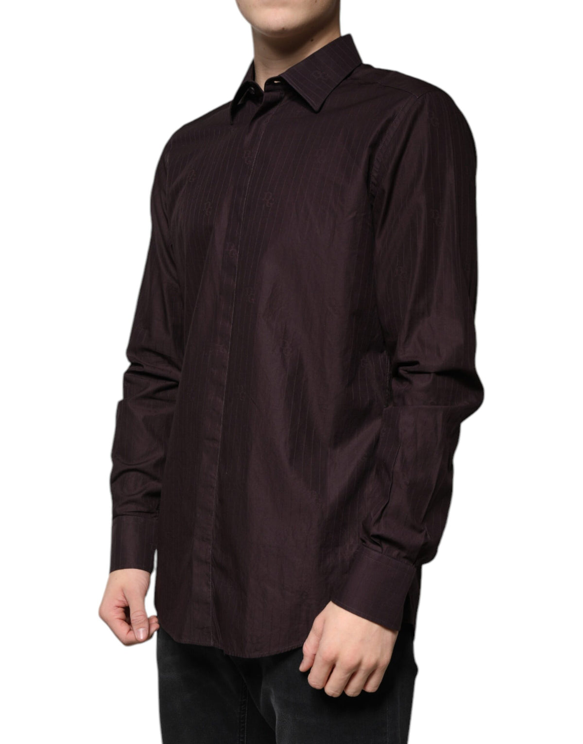 Chemise MARTINI à manches longues, coupe ajustée, en coton violet de Dolce &amp; Gabbana