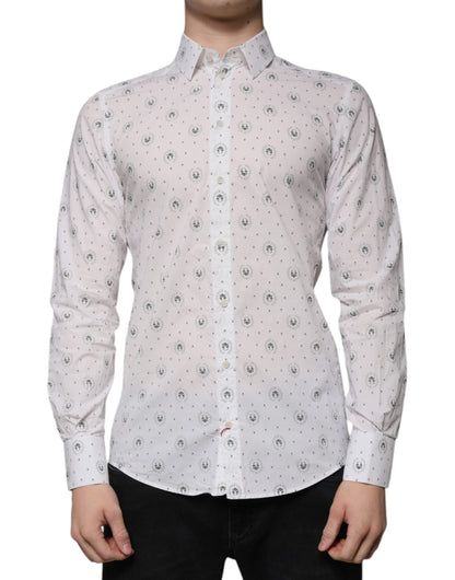 Chemise de ville homme à manches longues, coupe slim, en coton blanc imprimé de Dolce &amp; Gabbana