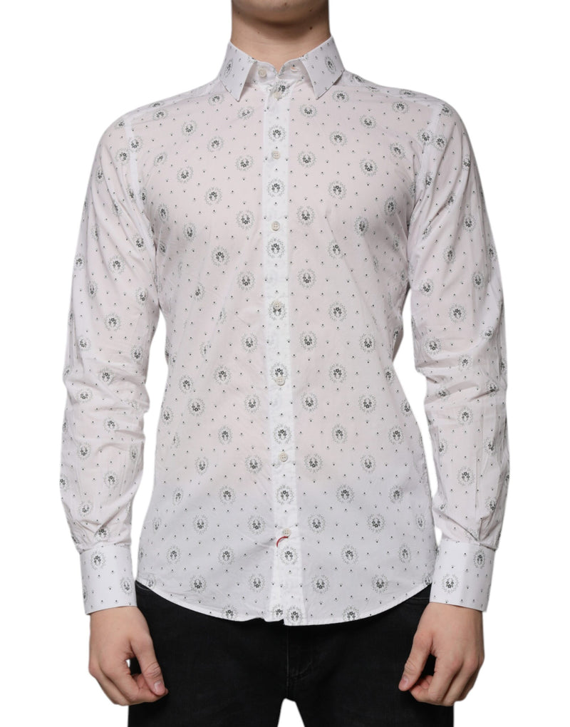 Chemise de ville homme à manches longues, coupe slim, en coton blanc imprimé de Dolce &amp; Gabbana