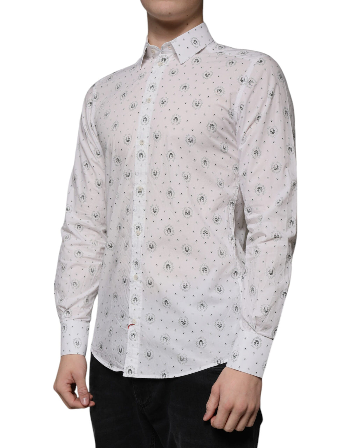 Chemise de ville homme à manches longues, coupe slim, en coton blanc imprimé de Dolce &amp; Gabbana