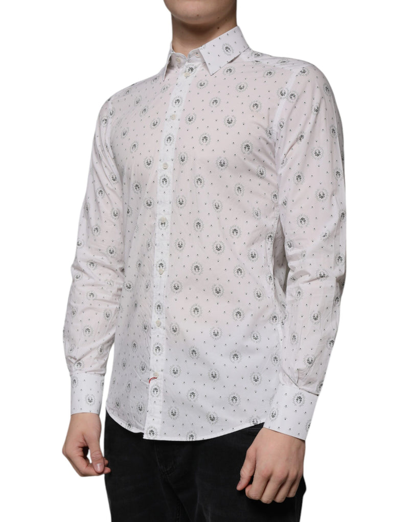 Chemise de ville homme à manches longues, coupe slim, en coton blanc imprimé de Dolce &amp; Gabbana