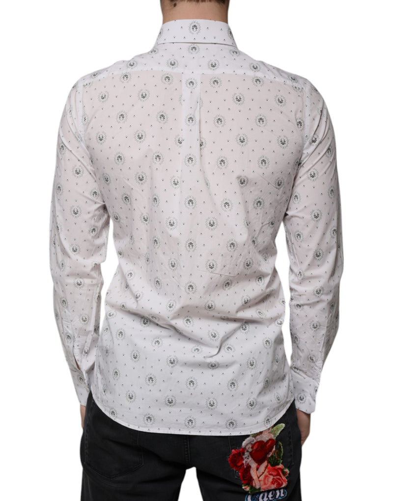 Chemise de ville homme à manches longues, coupe slim, en coton blanc imprimé de Dolce &amp; Gabbana