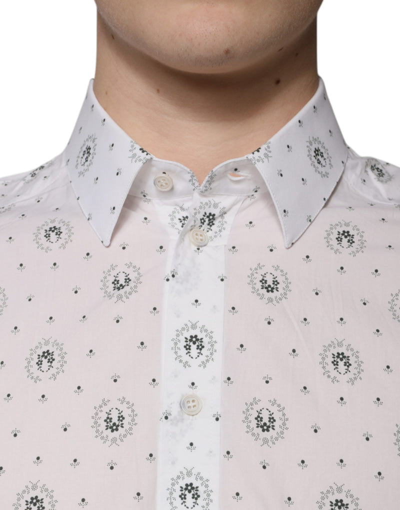Chemise de ville homme à manches longues, coupe slim, en coton blanc imprimé de Dolce &amp; Gabbana