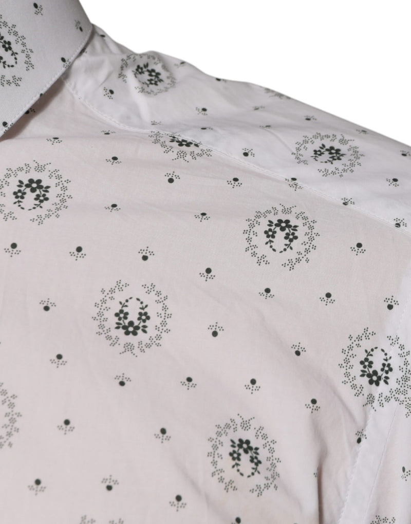 Chemise de ville homme à manches longues, coupe slim, en coton blanc imprimé de Dolce &amp; Gabbana