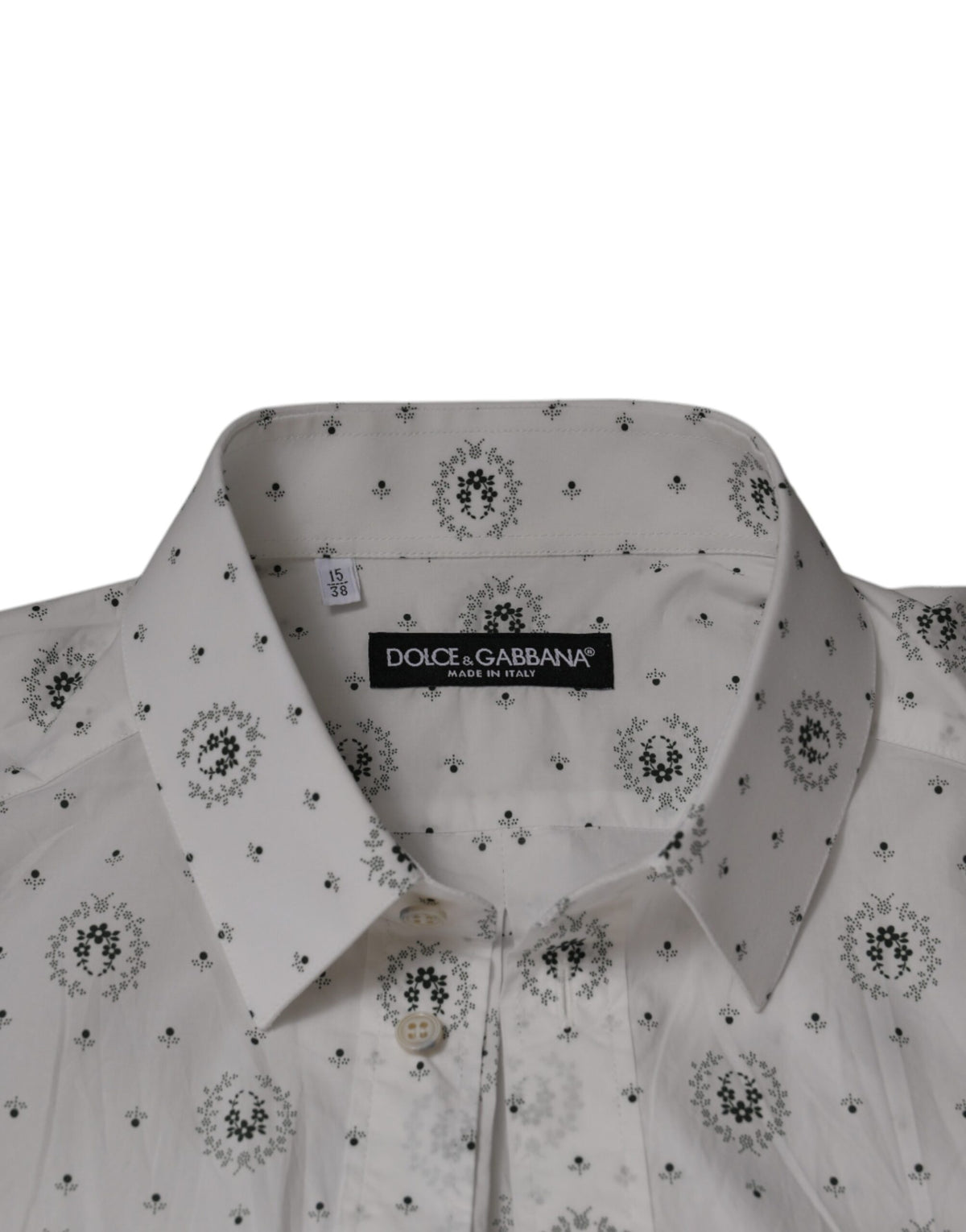 Chemise de ville homme à manches longues, coupe slim, en coton blanc imprimé de Dolce &amp; Gabbana