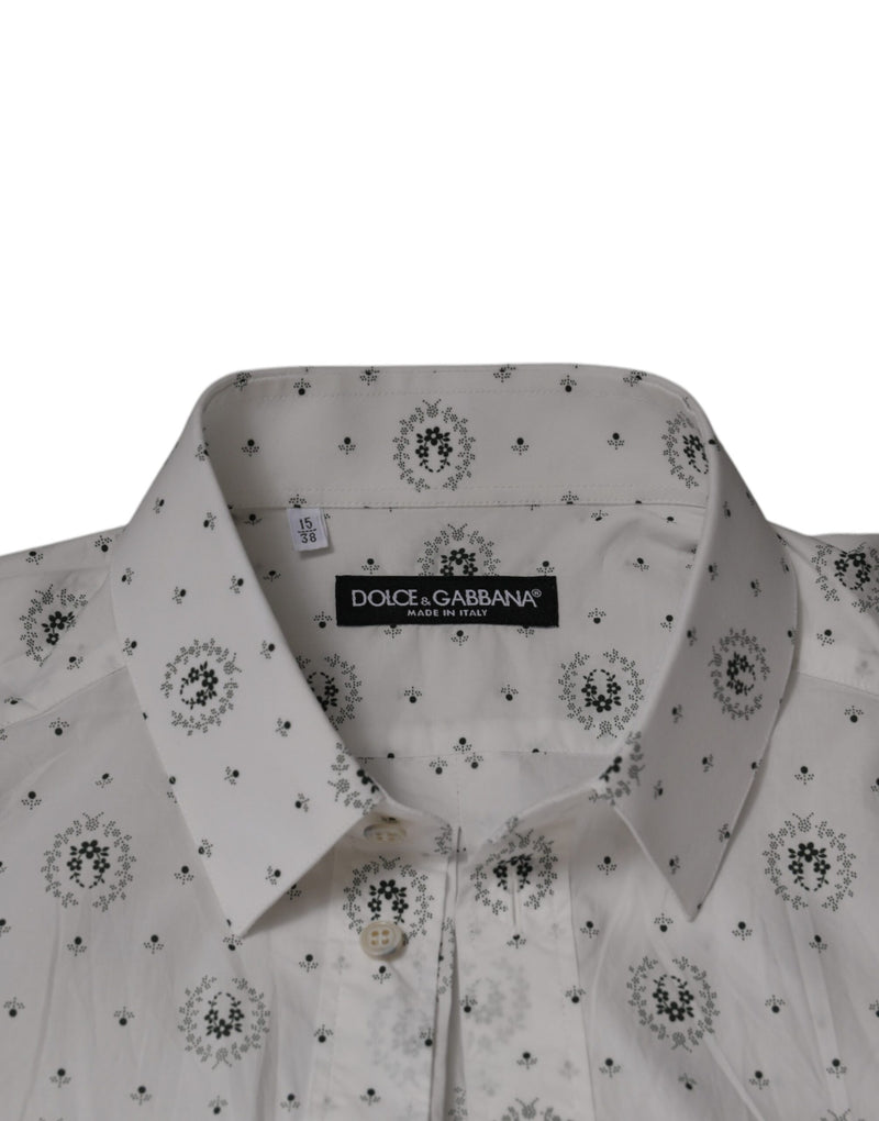 Chemise de ville homme à manches longues, coupe slim, en coton blanc imprimé de Dolce &amp; Gabbana