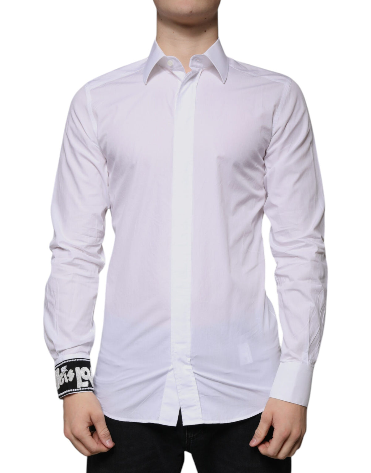 Chemise de ville homme Dolce &amp; Gabbana, coton blanc, coupe slim, dorée.