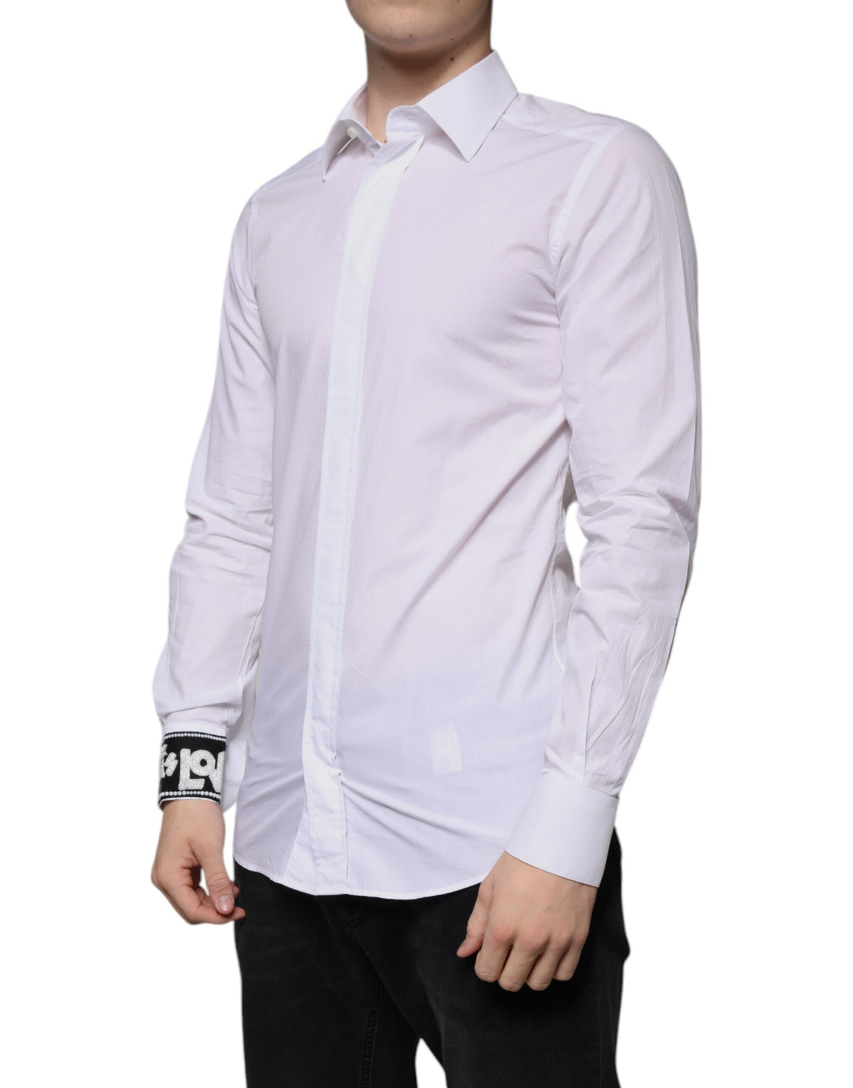 Chemise de ville homme Dolce &amp; Gabbana, coton blanc, coupe slim, dorée.