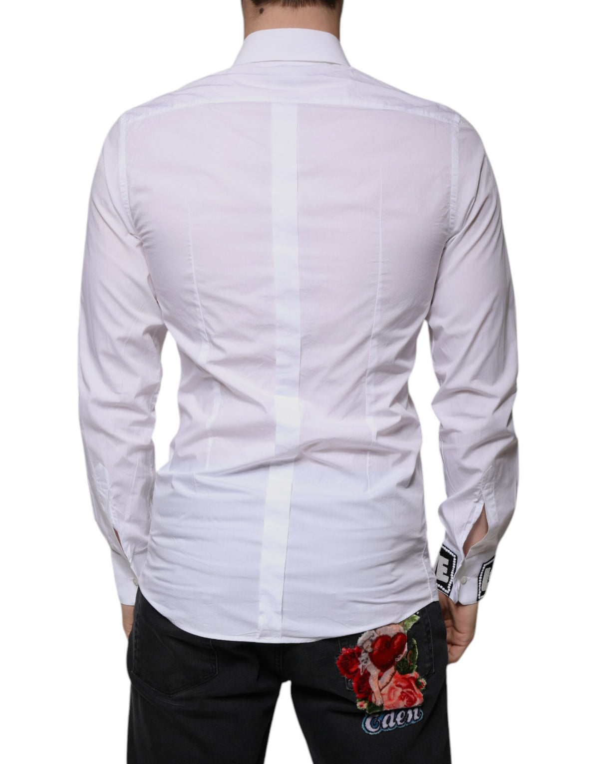 Chemise de ville homme Dolce &amp; Gabbana, coton blanc, coupe slim, dorée.