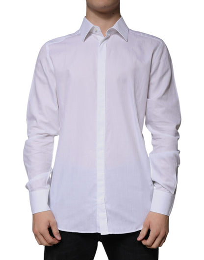 Dolce &amp; Gabbana wit katoenen, strakvallend, formele overhemd met gouden details.