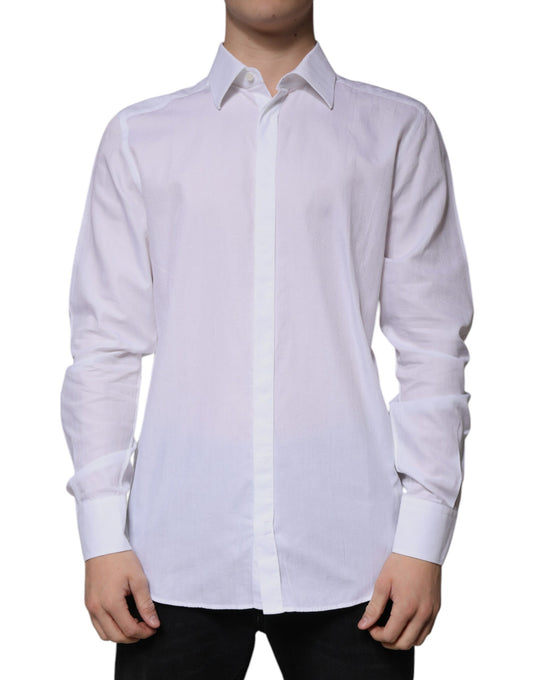 Chemise habillée dorée, coupe ajustée, en coton blanc de Dolce &amp; Gabbana.