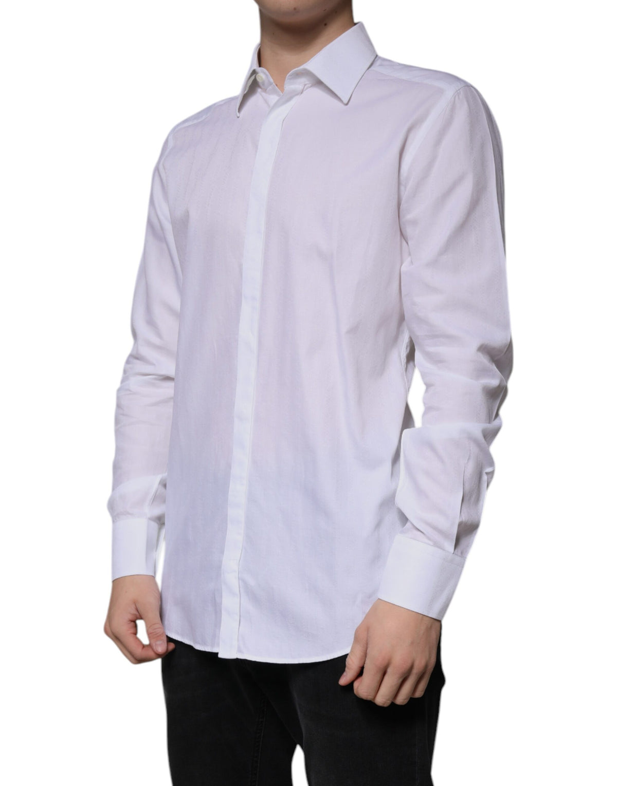 Chemise habillée dorée, coupe ajustée, en coton blanc de Dolce &amp; Gabbana.